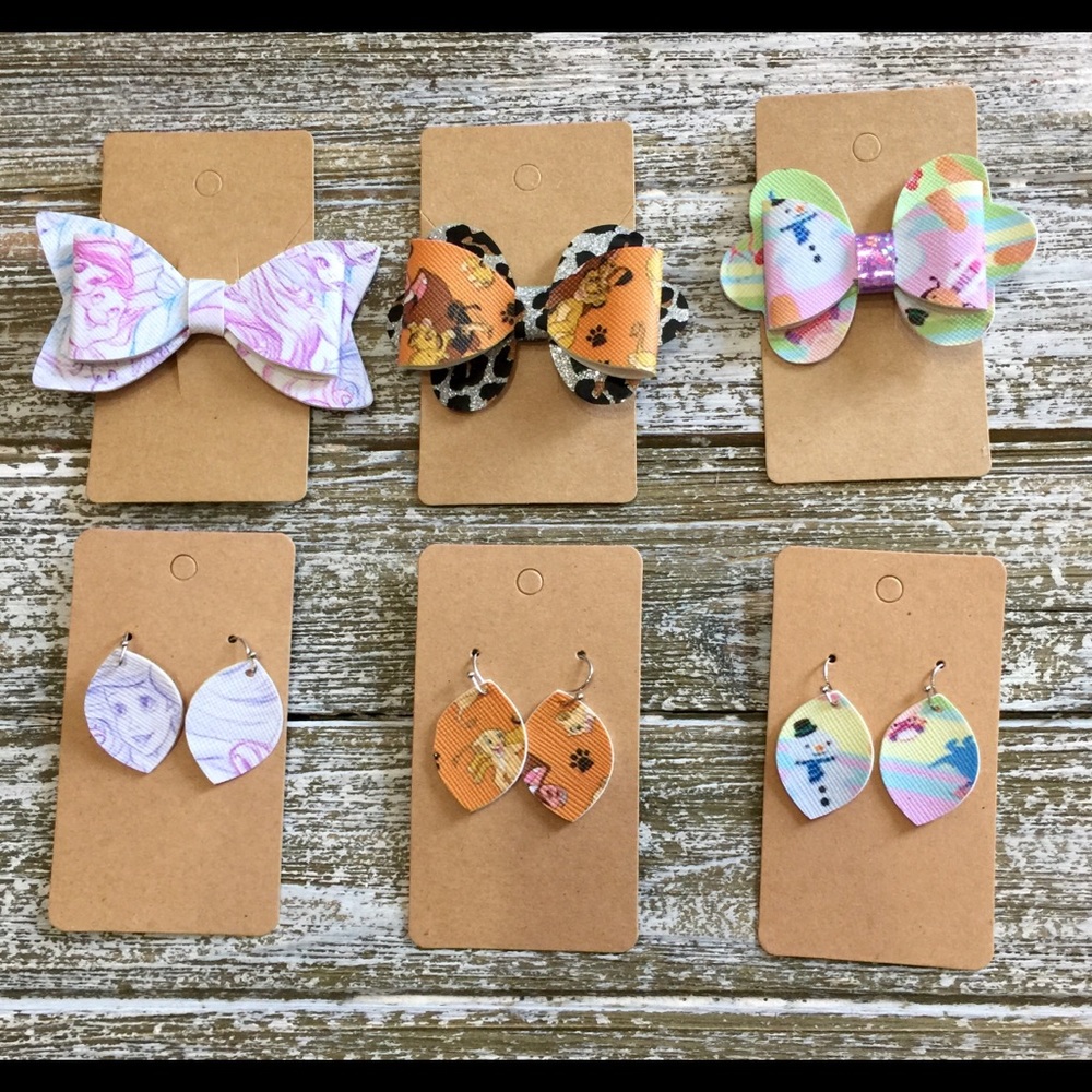 Faux Leather Bow and Earring Sets